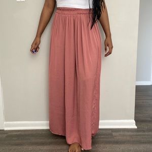 Pink satin maxi skirt